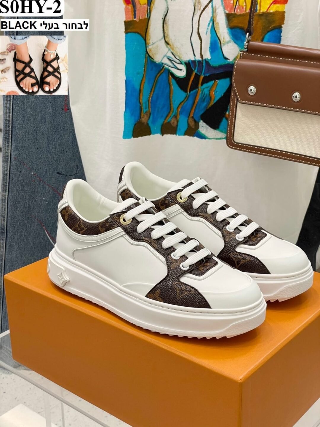 Louis Vuitton White Leather and Monogram Canvas Time Out Sneakers