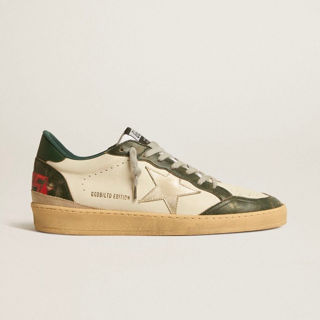 Golden Goose Ball Star LTD avec étoile en cuir platine et contrefort en cuir vert