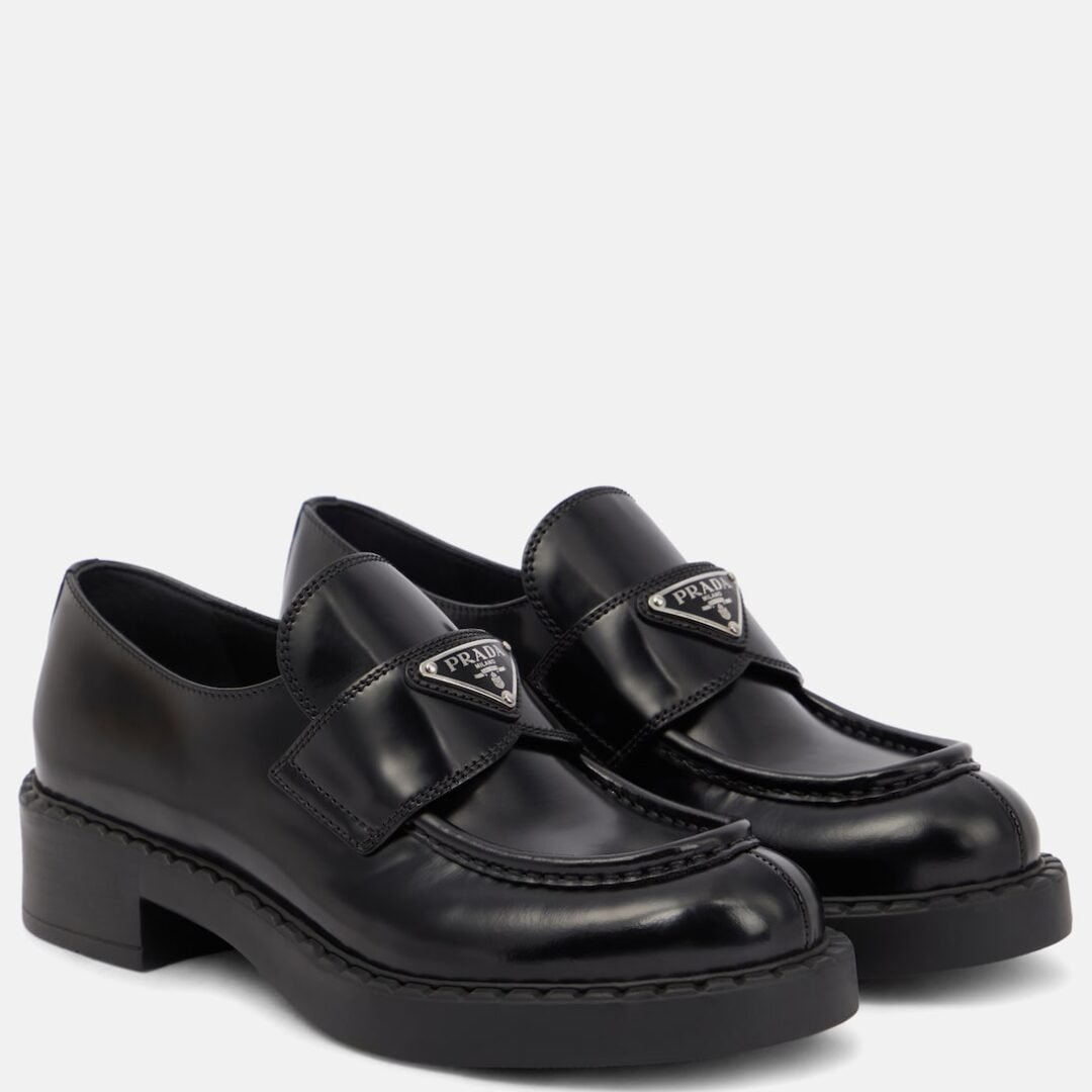 Prada Black Brushed Leather Slip On Loafers