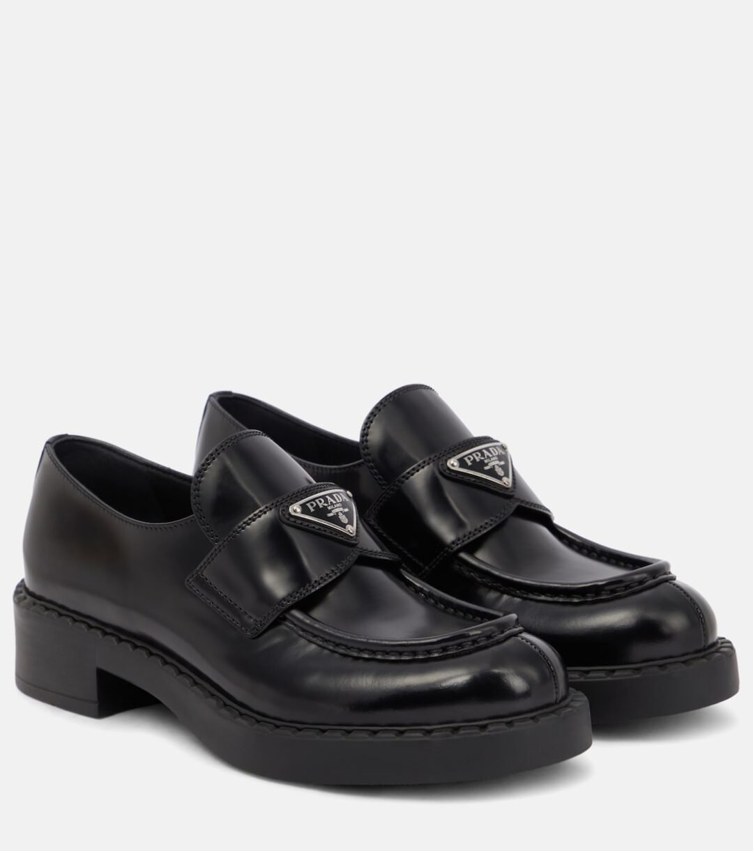 Prada Black Brushed Leather Slip On Loafers