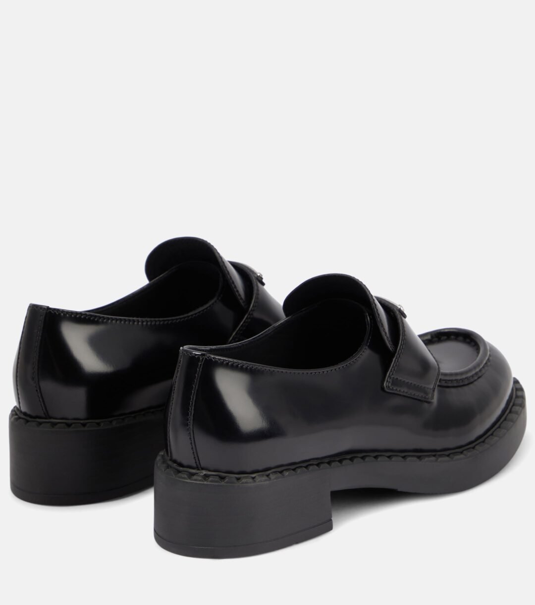 ⁦Prada Black Brushed Leather Slip On Loafers⁩ - الصورة ⁦3⁩