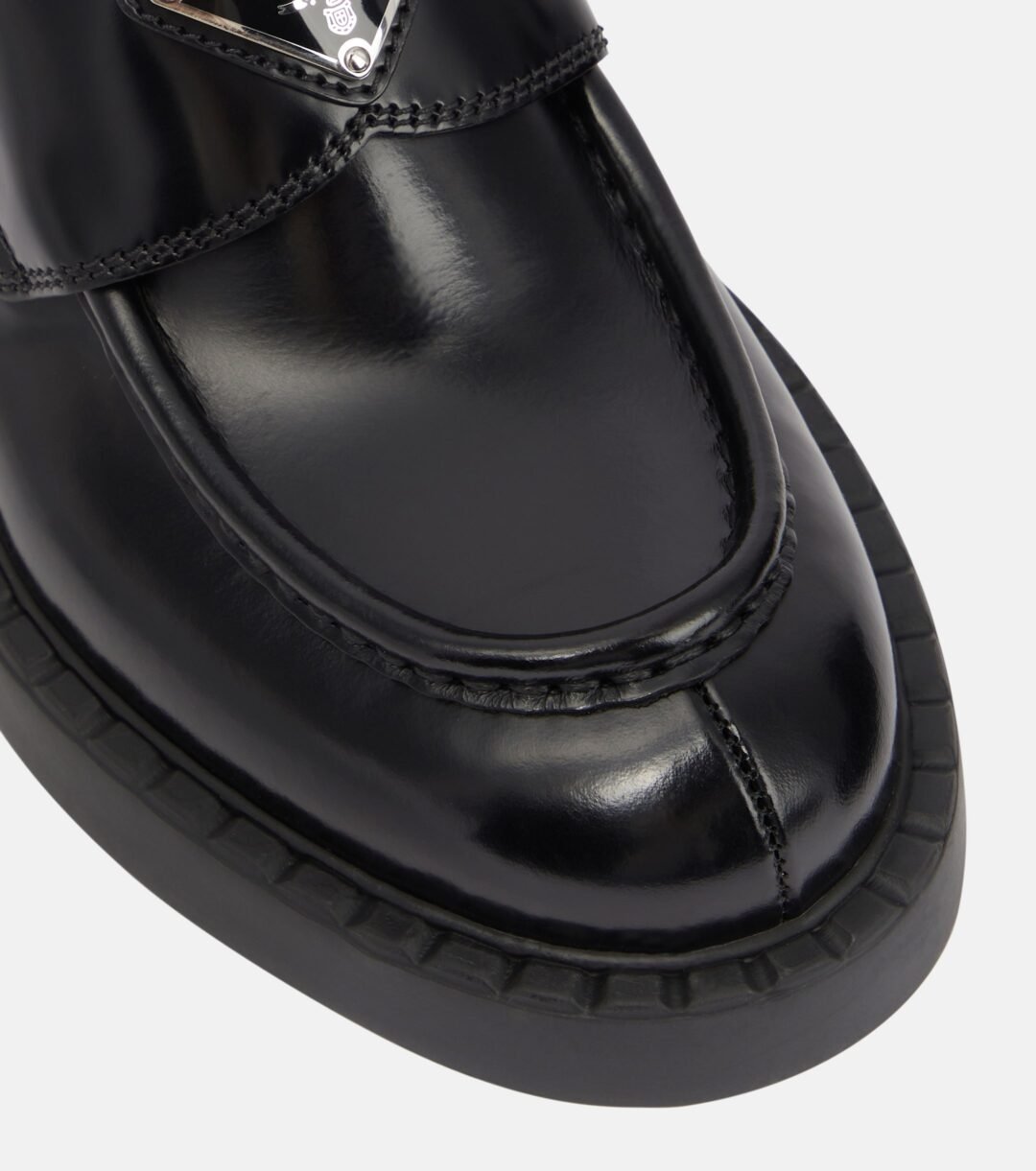 ⁦Prada Black Brushed Leather Slip On Loafers⁩ - الصورة ⁦4⁩
