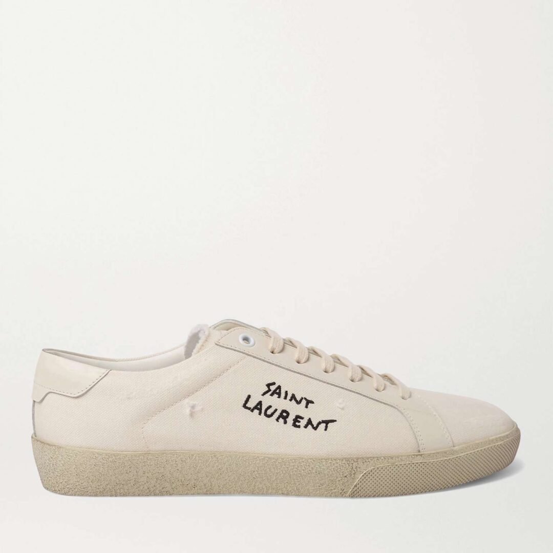 Saint Laurent Cream Canvas Court Classic Lace Up Sneakers