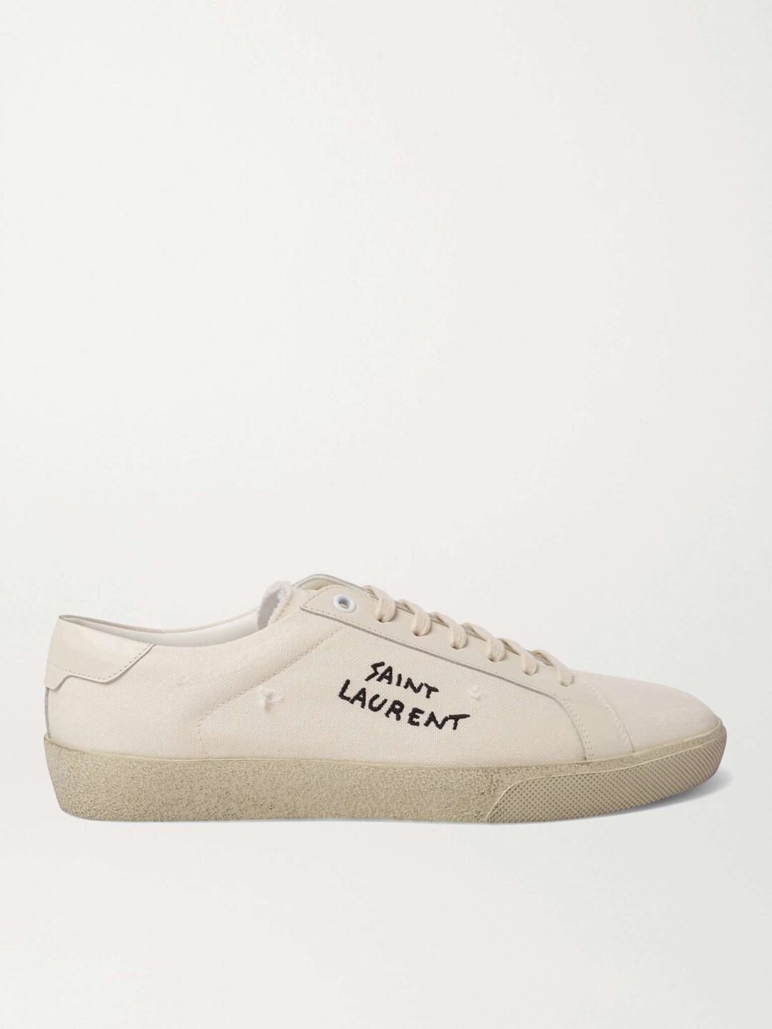 Saint Laurent Cream Canvas Court Classic Lace Up Sneakers