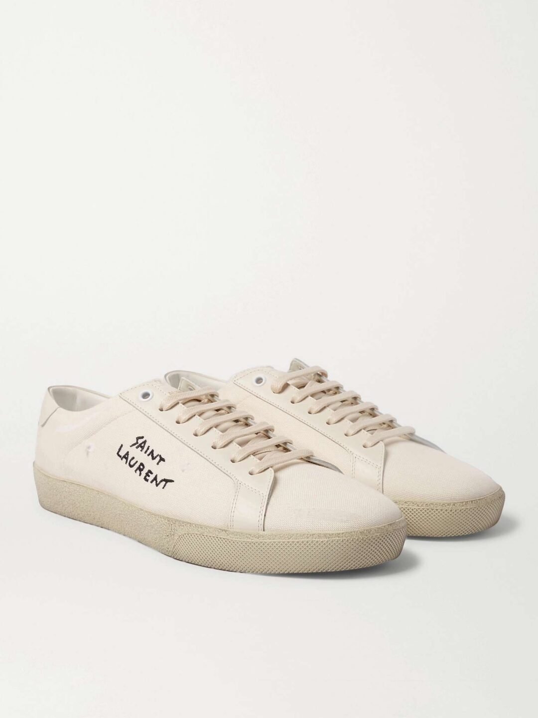 ⁦Saint Laurent Cream Canvas Court Classic Lace Up Sneakers⁩ - الصورة ⁦3⁩
