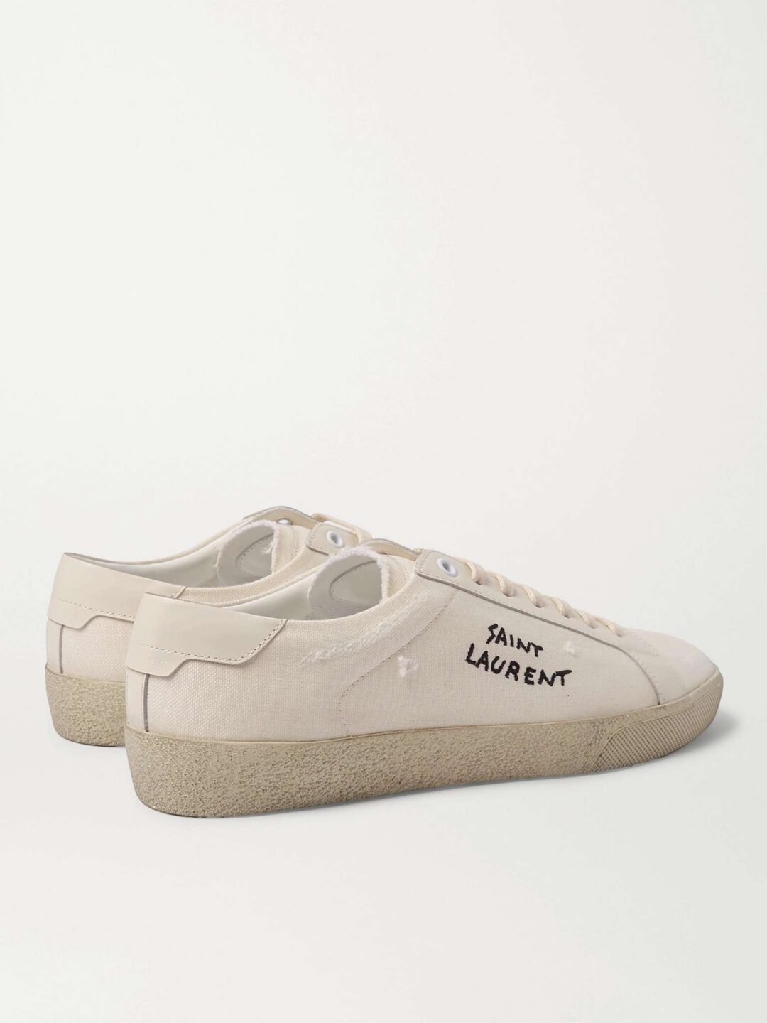⁦Saint Laurent Cream Canvas Court Classic Lace Up Sneakers⁩ - الصورة ⁦4⁩