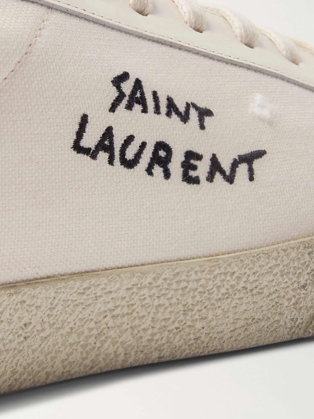 ⁦Saint Laurent Cream Canvas Court Classic Lace Up Sneakers⁩ - الصورة ⁦5⁩
