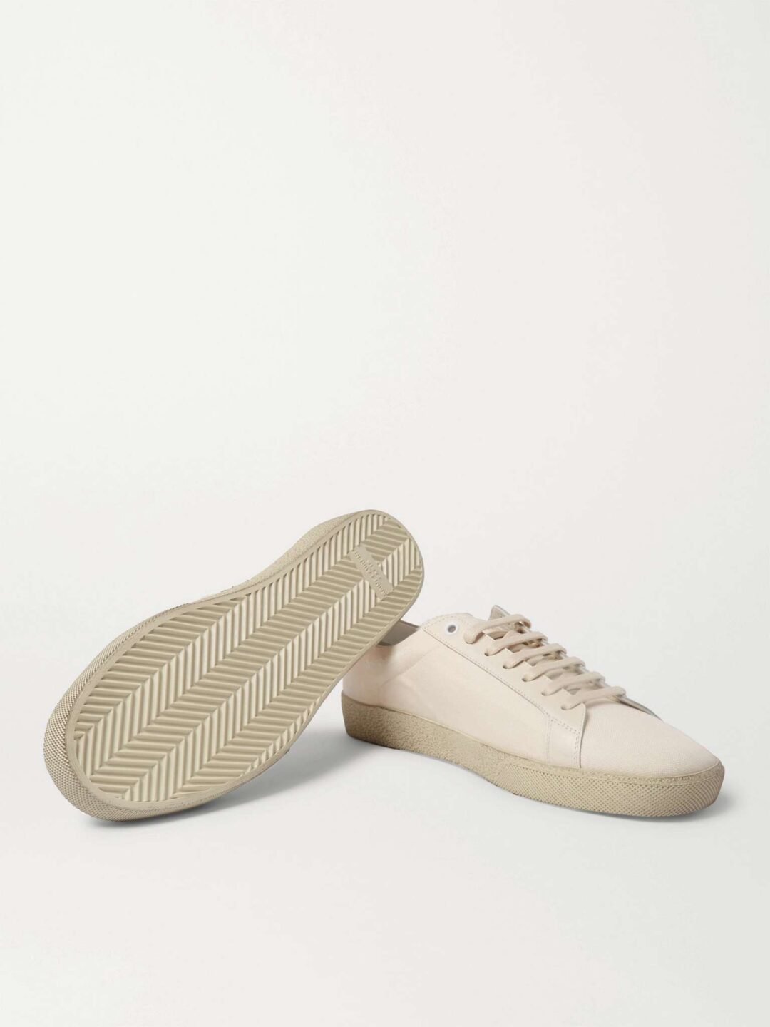 ⁦Saint Laurent Cream Canvas Court Classic Lace Up Sneakers⁩ - الصورة ⁦8⁩