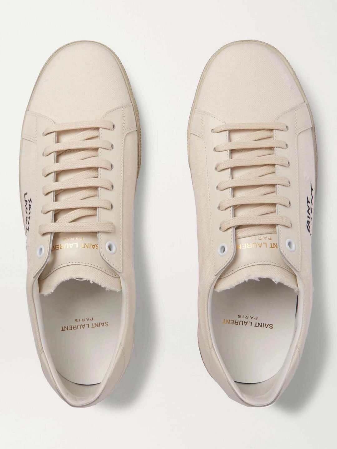 ⁦Saint Laurent Cream Canvas Court Classic Lace Up Sneakers⁩ - الصورة ⁦7⁩
