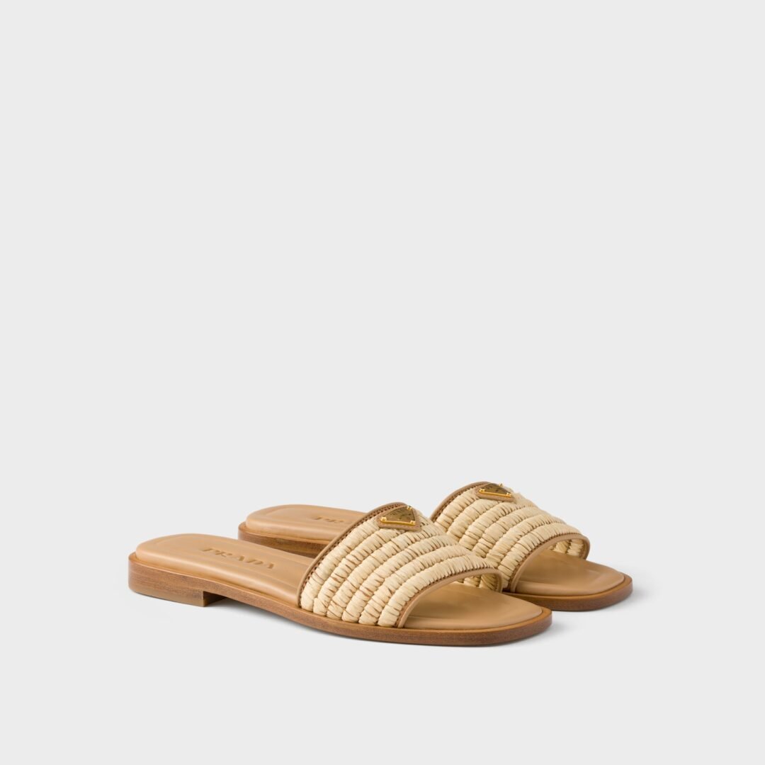 Prada Stuoia Raffia Easy Slide Sandals