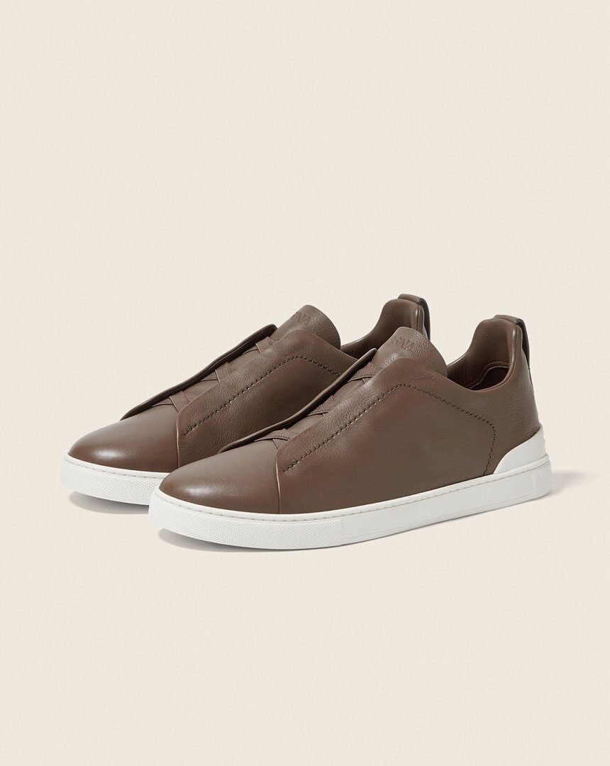 Zegna BROWN TRIPLE STITCH™ SECONDSKIN SNEAKERS