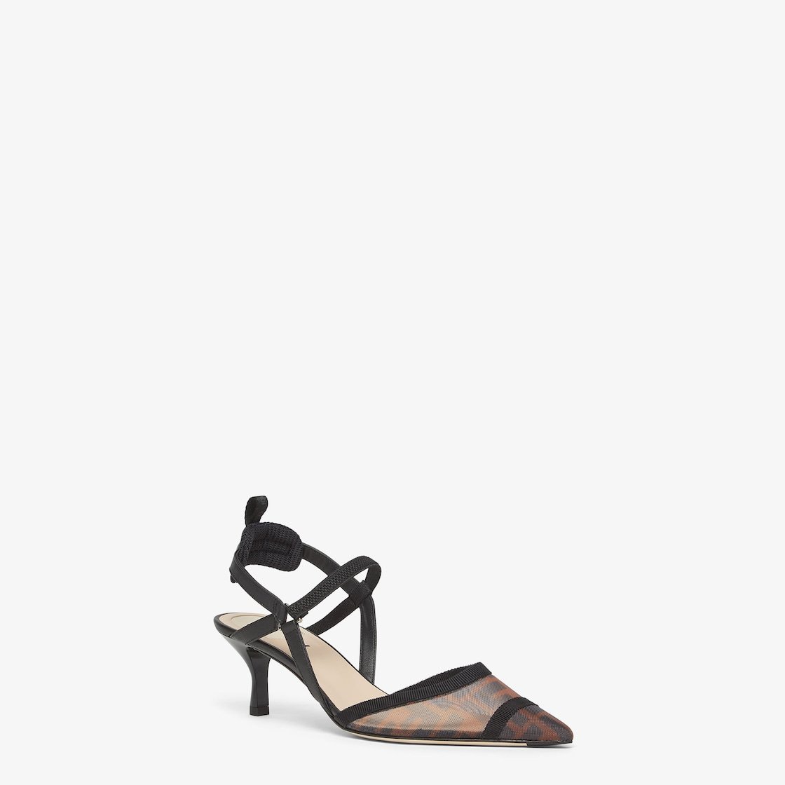 Fendi Brown FF mesh medium-heeled slingbacks