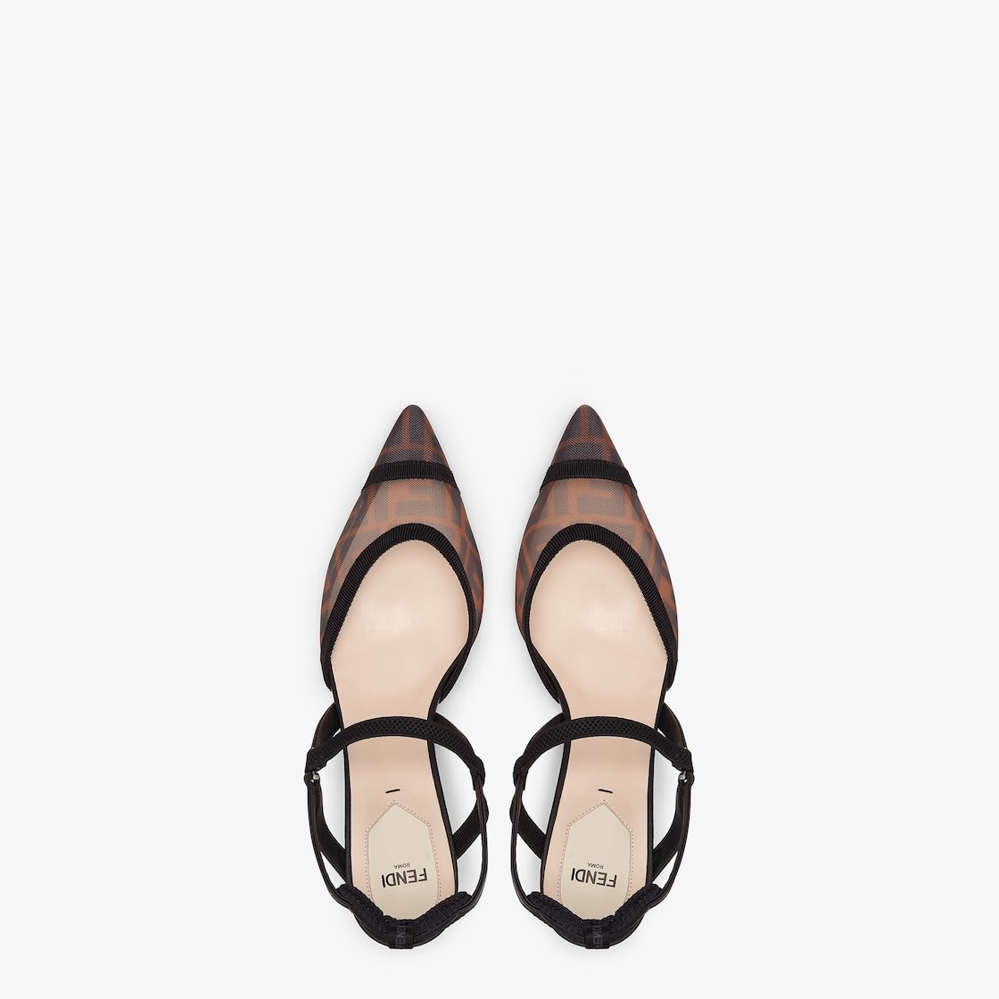 Fendi Brown FF mesh medium-heeled slingbacks - الصورة 4